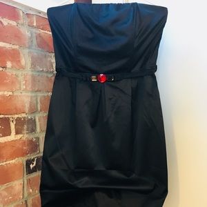 Jeweled Strapless Satin Dress